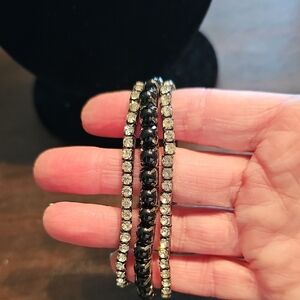 Elegant Black and Silver rhinestone Bracelet Set Prom Wedding Cocktail